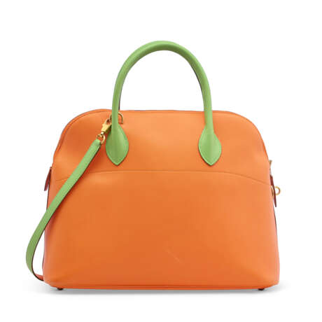 AN ORANGE H & VERT CRU COURCHEVEL LEATHER BOLIDE 35 WITH GOLD HARDWARE - фото 3