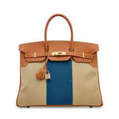 A LIMITED EDITION NATUREL BARÉNIA & CANVAS FLAG BIRKIN 35 WITH PERMABRASS HARDWARE