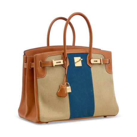 A LIMITED EDITION NATUREL BARÉNIA & CANVAS FLAG BIRKIN 35 WITH PERMABRASS HARDWARE - Foto 3