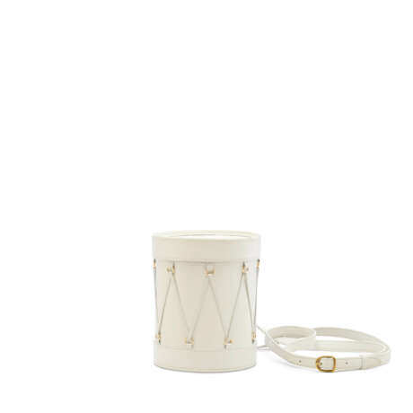 A WHITE SWIFT LEATHER TAMBOUR BAG WITH GOLD HARDWARE - фото 1