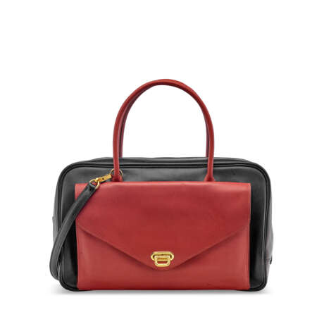 A BLACK CALF BOX LEATHER & ROUGE H EPSOM LEATHER LORRAINE 30 WITH GOLD HARDWARE - photo 1