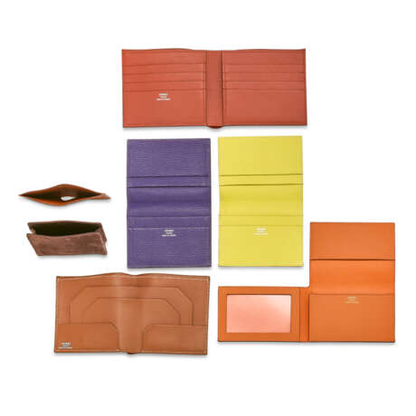 A SET OF SEVEN: TWO LIME & AMÉTHYSTE CHÈVRE LEATHER ÉVELYNE CARD HOLDERS, AN ORANGE EPSOM LEATHER ZANZIBAR CARD HOLDER, A TERRE CUITE OSTRICH MC2 WALLET, A GOLD EVERCOLOR LEATHER FOLDING CARD HOLDER, A CHAMOIS VEAU DOBLIS CARD HOLDER, AND A MARRON D'INDE - фото 2