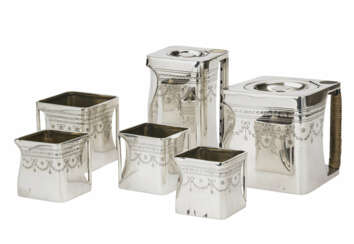 Tee- und Kaffeeservice "The Cube", sechsteilig - Entwurf Robert Crawford Johnson, Ausführung Cube Teapots Leicester, LTD