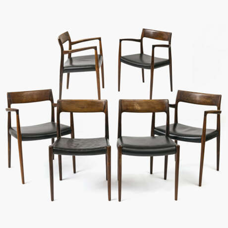 Vier Armlehnstühle, zwei Stühle (Modell 57 und 77) - Entwurf Niels O Möller für JL Moller, Dänemark, 1960er Jahre - фото 1