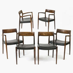 Vier Armlehnstühle, zwei Stühle (Modell 57 und 77) - Entwurf Niels O Möller für JL Moller, Dänemark, 1960er Jahre