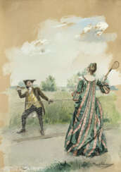 Gabriel Schachinger - Paar im Rokoko-Kostüm beim Tennisspiel