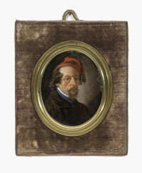 Unbekannt um 1840 - Bildnis eines Herrn mit roter Hausmütze