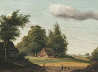 G. ten Kate um 1848 - Landschaft mit Kornfeld, Bauernhaus und Figurenstaffage