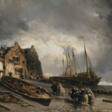 Eugène (Louis Gabriel Eugène) Isabey - Hafenszene mit Schiffen und Figurenstaffage - Auktionsarchiv
