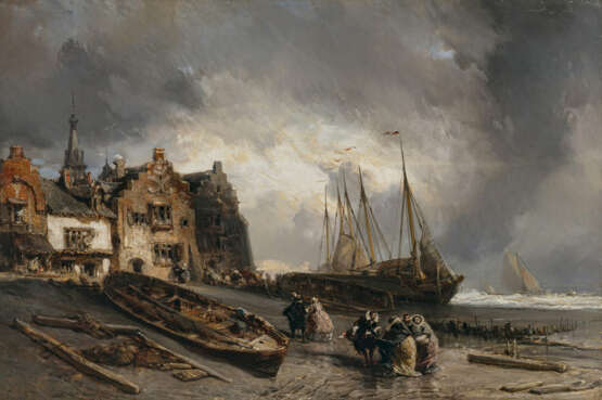 Eugène (Louis Gabriel Eugène) Isabey - Hafenszene mit Schiffen und Figurenstaffage - Foto 1