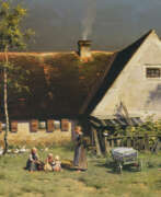 Paul Wilhelm Keller-Reutlingen. Paul Wilhelm Keller-Reutlingen - Mutter mit Kindern vor dem Bauernhaus