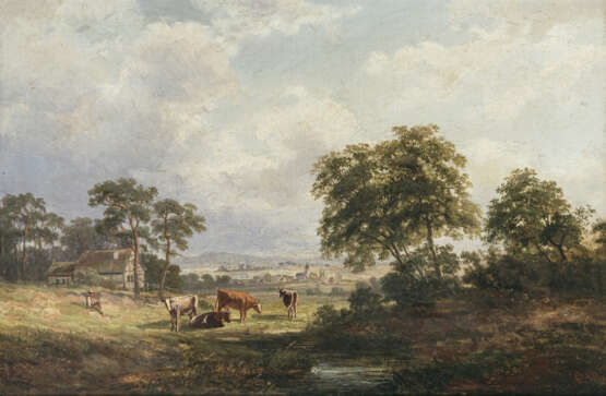 Adolf Chevalier - Landschaft mit Kühen und Hirten - photo 1