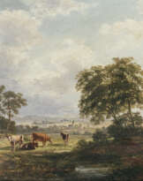 Adolf Chevalier - Landschaft mit Kühen und Hirten