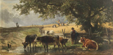Johann Friedrich Voltz - Kühe mit Hirten an der Tränke