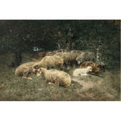 Heinrich von Zügel - Schafe am Waldrand