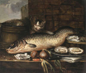 Pieter van Boucle, Nachfolge - Stillleben mit Fisch, Austern und Katze