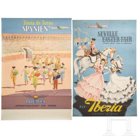 Zwei Werbeplakate der Iberia Airlines "Fiesta del Toros" und "Seville Easter Fair - Spring Festival in Andalusia" - photo 1