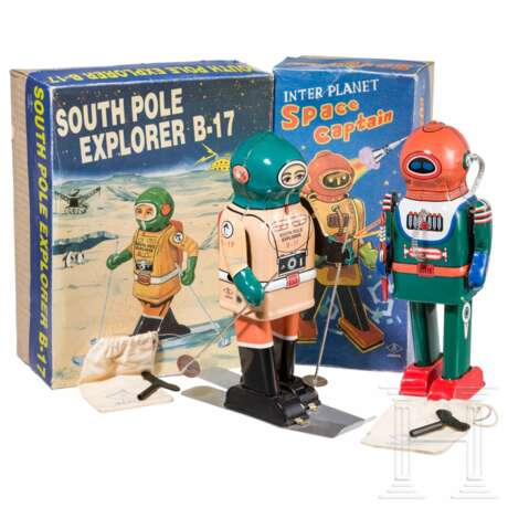 Zwei Space-Roboter von Tin Tom Toys - South Pole Explorer B-17 und Interplanet Space Captain, in originalen Schachteln - фото 1