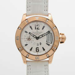 JAEGER LE COULTRE Armbanduhr "Lady Diving GMT Master Compressor". Rosé-Gold 18K