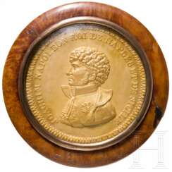 Wurzelholzdose mit goldenem Deckelrelief des Königs von Neapel, 1. Hälfte 19. Jhdt.