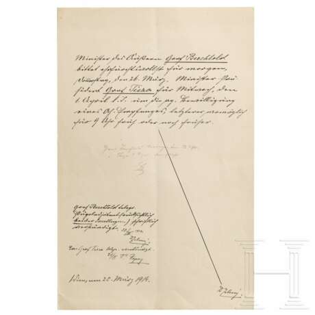 Kaiser Franz Joseph I. von Österreich - eigenhändige Antwort mit Paraphe, datiert "Wien, am 25. März 1914" - Foto 1