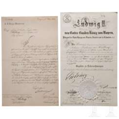 Johann Freiherr von Hertling, Flügeladjutant von König Ludwig II. - Patent zum Major und weiteres Schreiben, 1873/1883