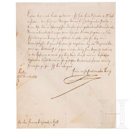 Friedrich der Große - signiertes Schreiben an den "Cammer Presidenten" Heinrich Christoph von Katt(e), 1741 - Foto 1