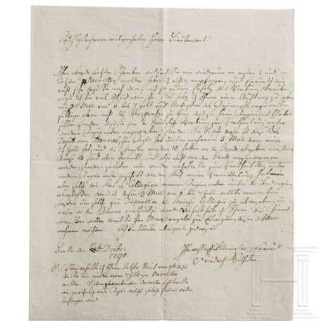 König Friedrich Wilhelm III. (1770 - 1840) - eigenhändiger und signierter Brief als Kronprinz, Oberst und Chef des IR 18 vom "17ten Decbr. 1790" - Foto 1