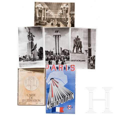 Ausweis, Postkarten und Metro-Mappe zur Weltausstellung in Paris 1937 - Foto 1