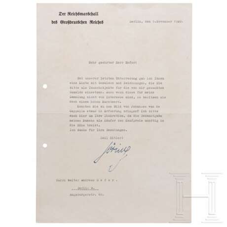 Hermann GÃ¶ring - Tintenunterschrift auf einem Schreiben an den KunsthÃ¤ndler Walter Andreas Hofer - фото 1