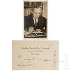 Gauleiter Fritz WÃ¤chtler und Fritz Reinhardt - signierte Hoffmann-Portraitpostkarte bzw. signierte Danksagungskarte