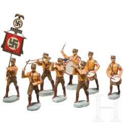 Acht Elastolin SA-Musiker mit StandartentrÃ¤ger der NSDAP