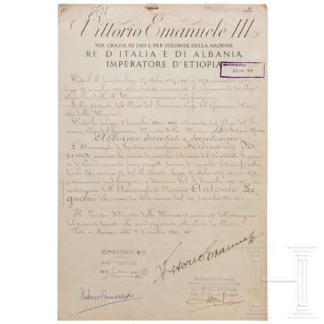 KÃ¶nig Vittorio Emanuele III. - Urkunde mit Autograph, datiert 9.12.1941 - фото 1