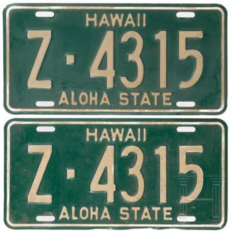 Ein Paar hawaiianische Kfz-Nummernschilder aus den 1960er Jahren - Foto 1