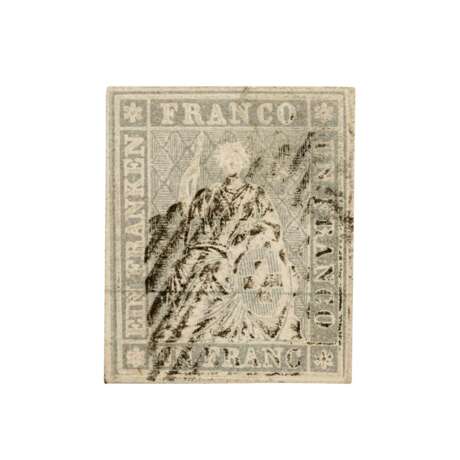 Switzerland - 1855, 1 franc, Strubeli, Bernese printing, color variation light bluish gray, - Foto 1