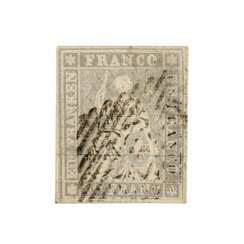 Switzerland - 1855, 1 franc, Strubeli, Bernese printing, color variation light bluish gray,