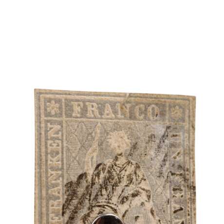 Switzerland - 1855, 1 franc, Strubeli, Bernese printing, color variation light bluish gray, - фото 3
