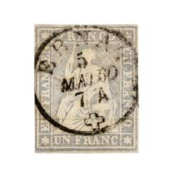 Switzerland - 1856, 1 franc Strubeli, Bernese printing, color variant