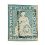 Switzerland - 1854/63, 10 centimes vivid Prussian blue, seated Helvetia, imperforated, Munich printing, on thin Munich paper, - photo 1