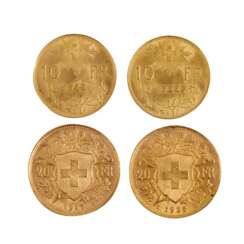 Switzerland/GOLD - 2 x 20 and 2 x 10 francs,