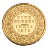 British-India /GOLD - Victoria 5 Rupees 1870/CM (Calcutta Mint) - Foto 2