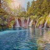 "Плитвицкое озеро" Leinwand auf Faserplatte Ölfarbe Realismus Landschaftsmalerei Russland 2023 - Foto 1