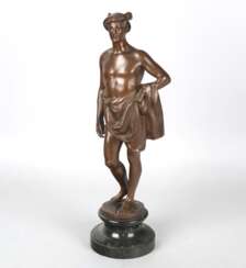 Götterbote Hermes Bronze Ende 20. Jhdt. nach antikem Vorbild auf Marmorsockel