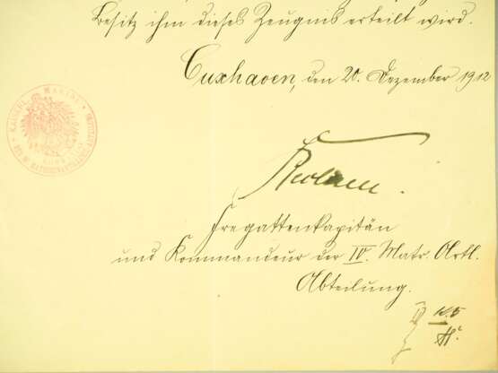 Kaiserliche Marine: Dienstauszeichnung II. Kl. für Feuerwerker, 1912 - mit Signatur Otto Bechtel - Foto 2