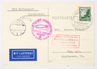 Postkarte Luftschiff Hindenburg LZ 129, Absage Deutschlandfahrt 1. Mai 1937