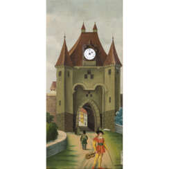 PICTURE CLOCK gate tower in the city wall,