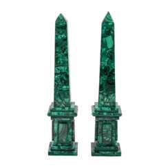 Pair of malachite obelisks,