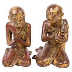 Pair of monks made of wood. THAILAND, 1st half of the 20th century,