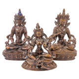 Three Buddhist sculptures made of metal. TIBET, 20th c.: - фото 1