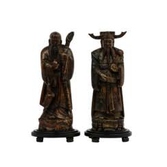 Pair of sculptures 'Lu' and 'Shou'. CHINA, 1st half of the 20th century:
